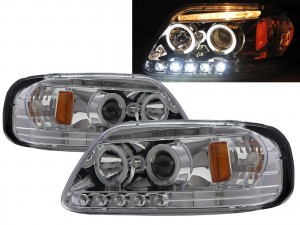CrazyTheGod F-Series SuperDuty F250 LightDuty 1998-1999 Pickup 2D Angel-Eye Projector Headlight Headlamp Chrome for FORD RHD