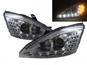 CrazyTheGod Focus First generation 1998-2001 Hatchback/Wagon 5D LED Bar Projector Headlight Headlamp Chrome EU for FORD LHD
