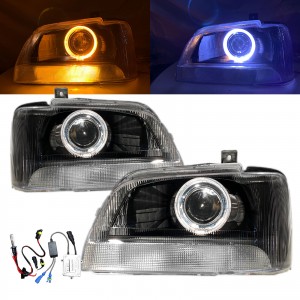 CrazyTheGod PRZ Fourth generation 1999-2005 VAN 4D Guide LED Angel-Eye Projector Headlight Headlamp Black for FORD LHD
