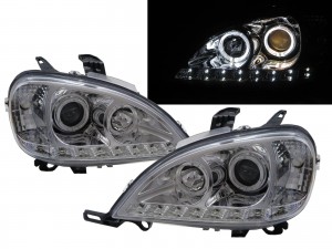 CrazyTheGod Columbia 1996-2015 Truck Guide LED Angel-Eye Projector Headlight Headlamp Chrome for Freightliner LHD