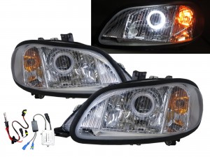 CrazyTheGod M2 2002-Present Truck 2D Guide LED Angel-Eye Projector HID Headlight Headlamp Chrome for Freightliner RHD
