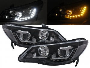 CrazyTheGod CIVIC Eighth generation 2005-2011 Sedan 4D LED Bar Projector Halogen Headlight Headlamp Black for HONDA RHD