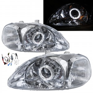 CrazyTheGod Civic EJ/EK/EM Sixth generation 1996-1998 PRE-FACELIFT Sedan/Hatchback/Coupe 2D/3D/4D/5D Guide LED Angel-Eye Projector Headlight Headlamp Chrome for HONDA RHD