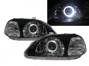 CrazyTheGod Civic EJ/EK/EM Sixth generation 1996-1998 Pre-Facelift Sedan/Hatchback/Coupe 2D/3D/4D/5D Guide LED Angel-Eye Projector Headlight Headlamp Black for HONDA LHD