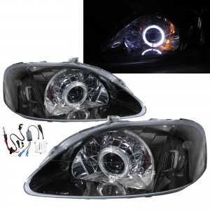 CrazyTheGod Civic EJ/EK/EM Sixth generation 1999-2000 FACELIFT Sedan/Hatchback/Coupe 2D/3D/4D/5D Guide LED Angle-Eye Projector Headlight Headlamp Smoke US for HONDA RHD
