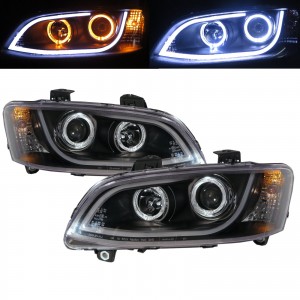 CrazyTheGod Commodore VE Fourth generation 2010-2013 Facelift Sedan/Wagon/Coupe 2D/4D/5D Guide LED Halo LED Bar Headlight Headlamp Black for HOLDEN RHD