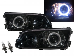 CrazyTheGod Satellite A1 First generation 1997-2004 Pre-Facelift Pickup 2D Guide LED Angel-Eye Projector Headlight Headlamp Black for HYUNDAI RHD
