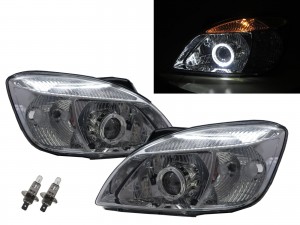 CrazyTheGod Rio JB Second generation 2005-2011 Sedan/Hatchback 4D/5D Guide LED Angel-Eye Projector Headlight Headlamp Chrome EU for KIA RHD