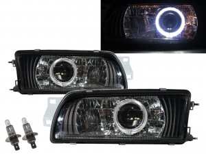 CrazyTheGod Arena Jumbuck 2002-2010 UTE 2D Guide LED Angel-Eye Projector Headlight Headlamp Black for Mitsubishi LHD