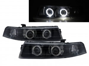 CrazyTheGod LANCER EVOLUTION EVO 5 Fifth generation 1998-1999 Sedan 4D Guide LED Angel-Eye Projector Headlight Headlamp Black V2 for Mitsubishi RHD