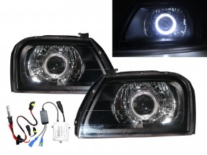 CrazyTheGod STRADA 1996-2001 Wagon/Pickup 2D/4D/5D Guide LED Angel-Eye Projector HID Headlight Headlamp Black for Mitsubishi LHD