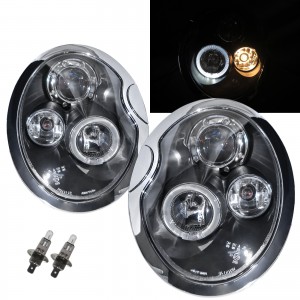CrazyTheGod MINI COOPER R50 R53 First generation 2001-2008 Hatchback/Convertible 2D/3D Angel-Eye Projector Headlight Headlamp Black US for MINI LHD