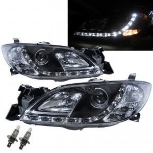CrazyTheGod Mazda3/Axela BK First generation 2003-2008 Sedan 4D Projector LED R8Look Headlight Headlamp Black EU for MAZDA RHD