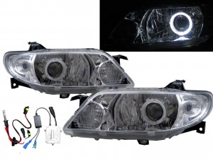CrazyTheGod Isamu Genki BJ Eighth generation 2001-2003 Facelift Sedan/Hatchback/Wagon 4D/5D Guide LED Angel-Eye Projector HID Headlight Headlamp Chrome for MAZDA RHD