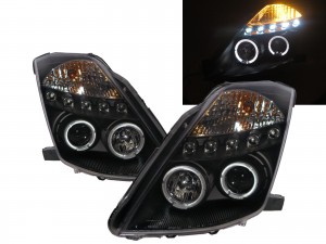 CrazyTheGod 350Z FAIRLADY Z Z33 Fifth generation 2003-2005 Coupe/Roadster 2D LED Halo Projector Headlight Headlamp Black for NISSAN RHD
