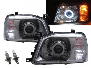 CrazyTheGod NAVARA D22 First generation 2007-Present Pickup 4D Guide LED Angel-Eye Projector Headlight Headlamp Chrome China for NISSAN RHD