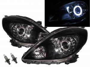 CrazyTheGod Latio N17 Second generation 2011-present Sedan 4D Guide LED Angel-Eye Projector Headlight Headlamp Black for NISSAN LHD