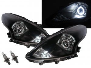 CrazyTheGod Latio N17 Second generation 2014-present Facelift Sedan 4D Guide LED Angel-Eye Projector Headlight Headlamp Black for NISSAN RHD