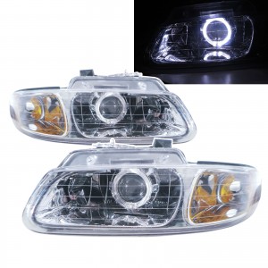CrazyTheGod Voyager 1996-1999 Minivan 3D/4D Guide LED Angel-Eye Projector Headlight Headlamp Chrome for PLYMOUTH RHD