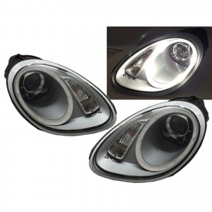CrazyTheGod BOXSTER 987 Second generation 2005-2008 Pre-Facelift Roadster 2D Halogen Projector Headlight Headlamp Chrome for PORSCHE LHD