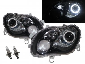 CrazyTheGod fortwo First generation 2004-2006 Facelift Hatchback 3D Guide LED Angel-Eye Projector Headlight Headlamp W/ Motor Black for Smart LHD