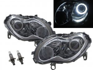 CrazyTheGod fortwo First generation 2004-2006 Facelift Hatchback 3D Guide LED Angel-Eye Projector Headlight Headlamp W/ Motor Chrome for Smart LHD