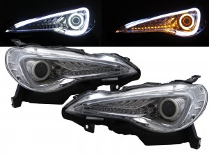 CrazyTheGod FT-86 2012-present Coupe 2D Cotton Halo LED Dynamic Turn Signal Halogen H1 Headlight Headlamp Chrome for TOYOTA LHD
