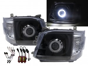 CrazyTheGod HIACE H200 Fifth generation 2004-2010 Minibus/VAN 3D/4D/5D Guide LED Angel-Eye Projector Headlight Headlamp Black for TOYOTA RHD