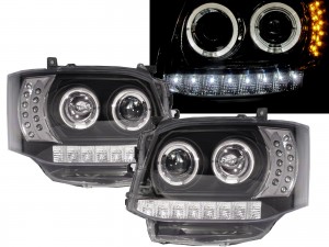 CrazyTheGod HIACE H200 2010-2014 Angel-Eye Projector Headlight LED DRL R8Look BLACK for TOYOTA RHD