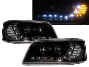 CrazyTheGod TRANSPORTER T5 Fifth generation 2003-2009 PRE-FACELIFT VAN/BUS R8Look LED Stripe Headlight Headlamp Black for VW Volkswagen RHD