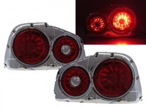 CrazyTheGod Skyline R34 1999-2002 Coupe 2D LED Tail Rear Light Red/Chrome for NISSAN