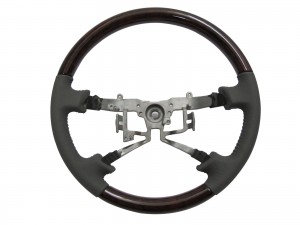 CrazyTheGod INNOVA 2005-2011 STEERING WHEEL OE DARK WALNUT WOOD GRAY Leather for TOYOTA