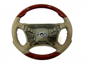 CrazyTheGod W220 1998-2005 -STEERING WHEEL SPORT Light Walnut WOOD BEIGE Leather for Mercedes-Benz